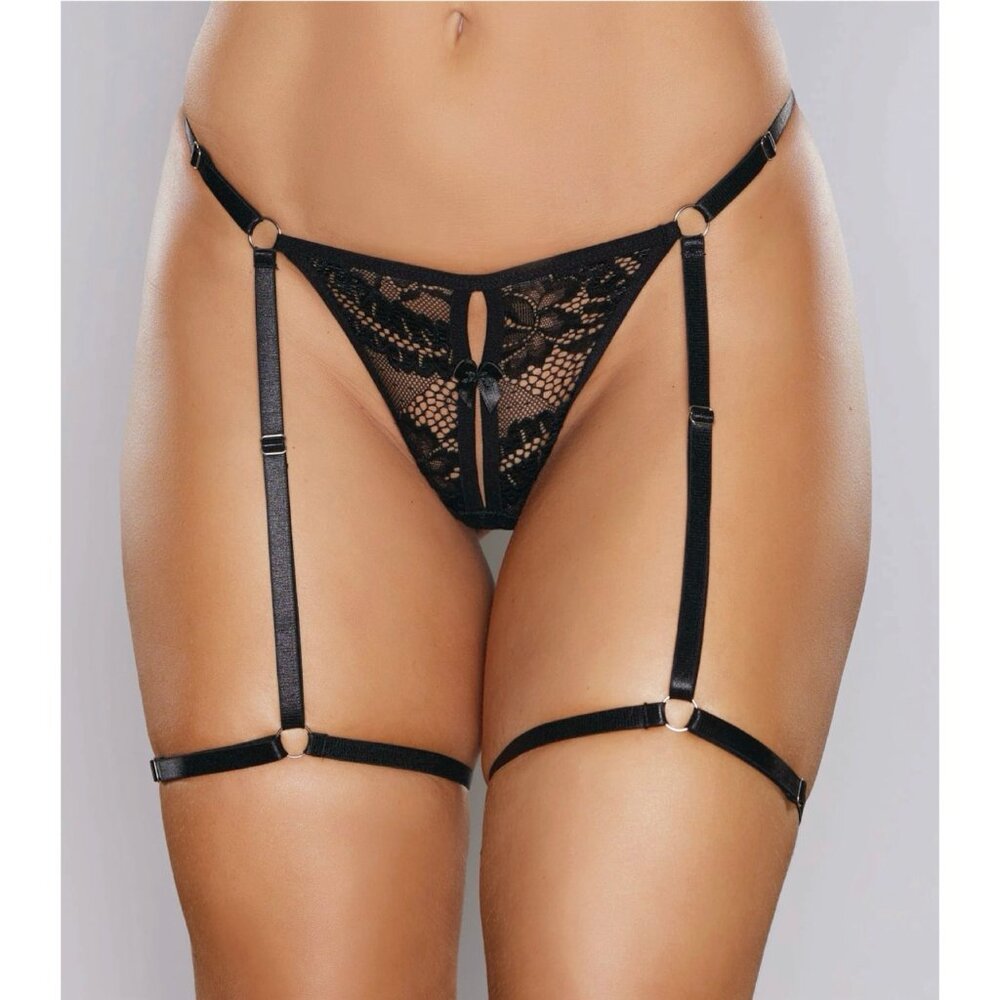 Allure Lingerie Adore Panty - Say It With Garters - One Size - Black